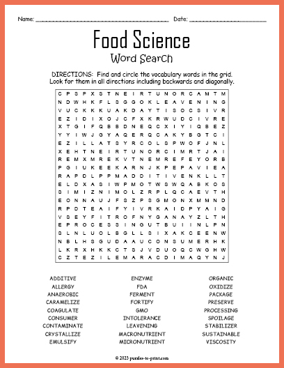 Food Science Word Search