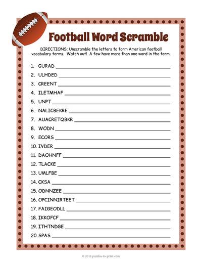 Football Word Scramble