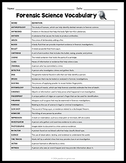 Printable forensic science vocabulary list and definitions
