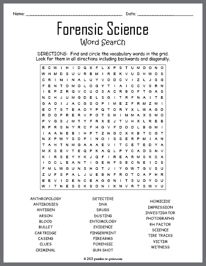 Forensic Science Word Search