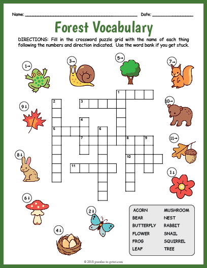 Forest Vocabulary Crossword