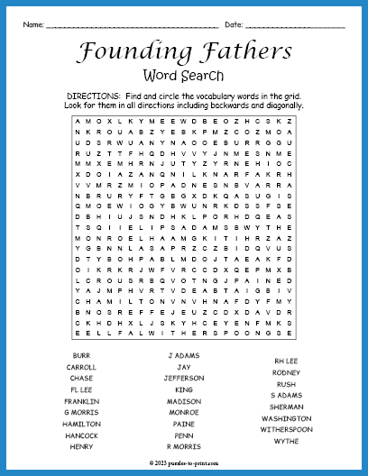 Founding Fathers Word Search