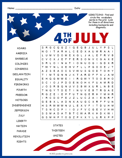Fourth Of July Word Search Word Search