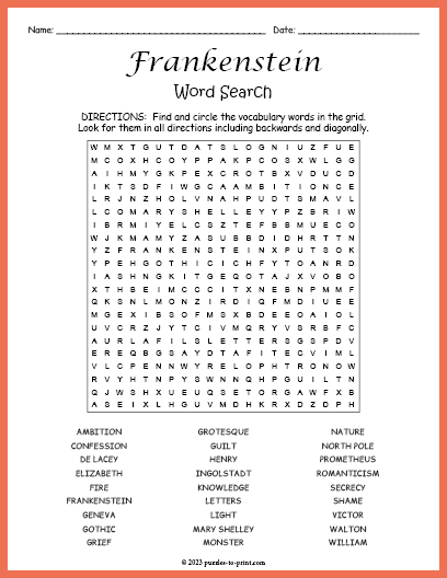 Frankenstein Word Search