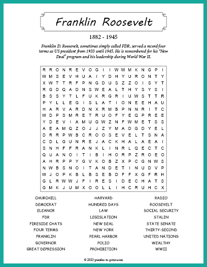 Franklin Roosevelt Word Search