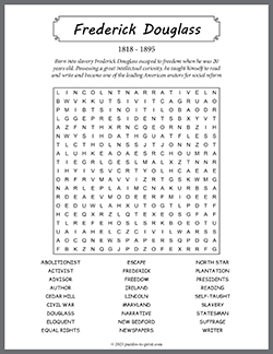 Free printable Frederick Douglass Word Search puzzle worksheet