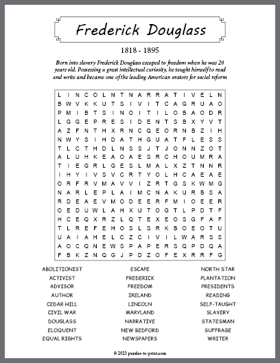 Frederick Douglass Word Search