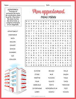 Free printable French Apartment Vocabulary Word Search puzzle worksheet