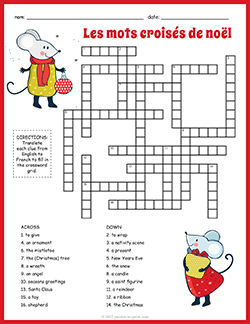 Free printable French Christmas Vocabulary Crossword puzzle worksheet