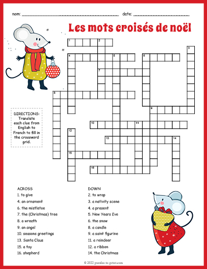 French Christmas Crossword