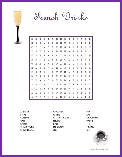 French Drinks Word Search
