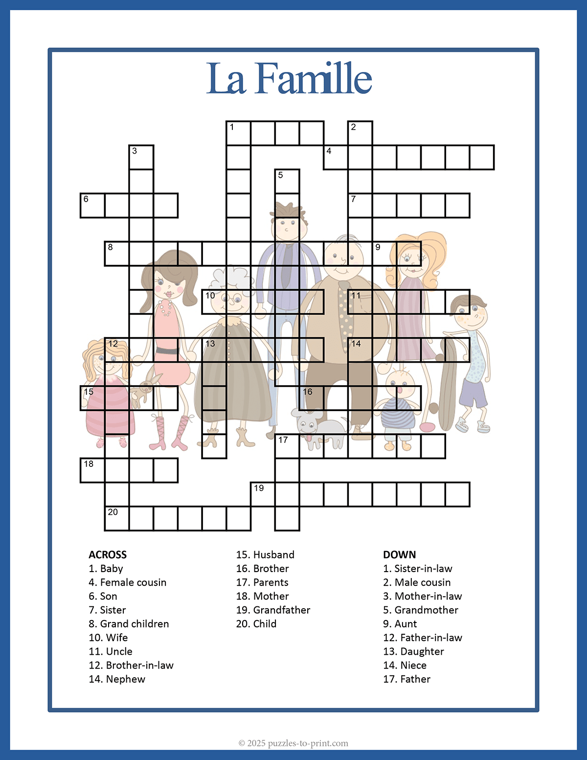 French Family Crossword Printable Vocabulary Builder