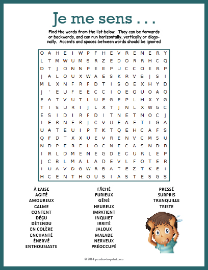 French Feelings Word Search