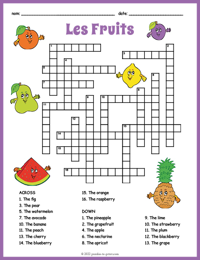 French Fruits Crossword