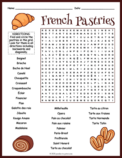 French Pastries Word Search