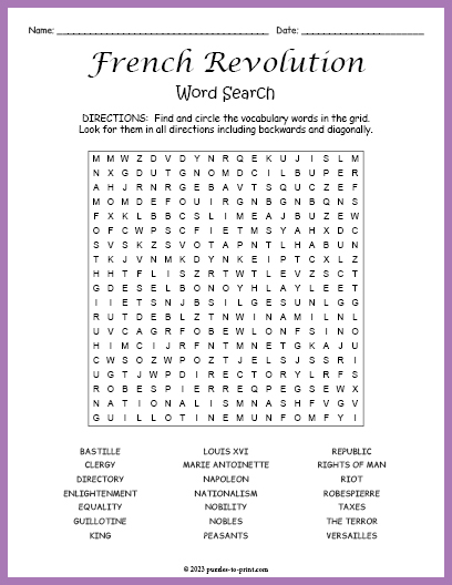 French Revolution Word Search