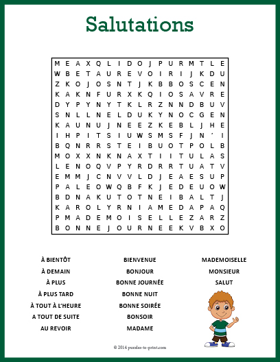 French Salutations Word Search