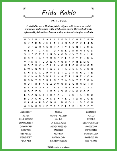 Frida Kahlo Word Search