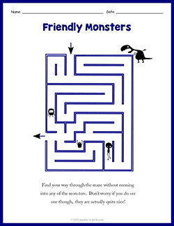 Free printable Friendly Monsters puzzle worksheet