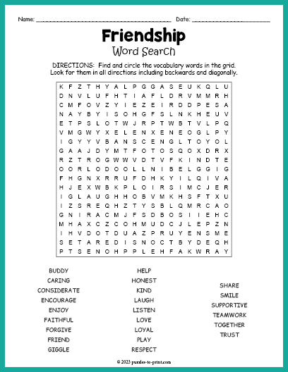 Friendship Word Search