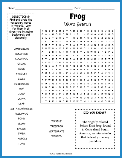 Frog Word Search