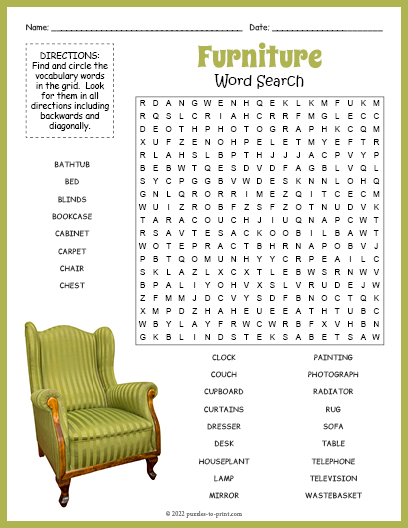 Furniture Word Search