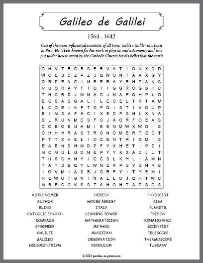 Galileo de Galilei Word Search