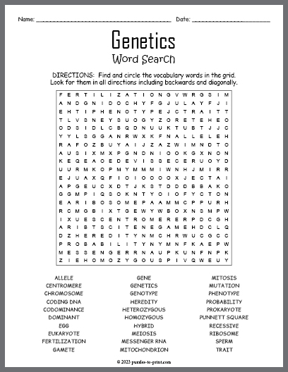 Genetics Word Search