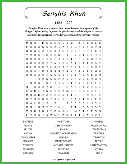 Genghis Khan Word Search