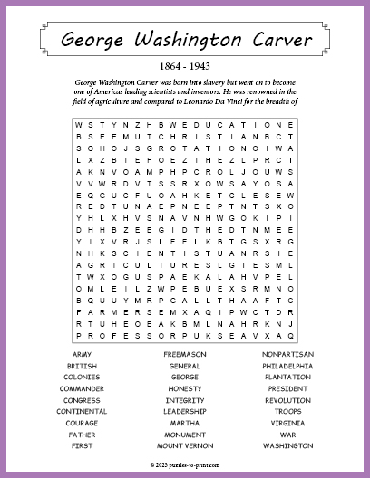 George Washington Carver Word Search