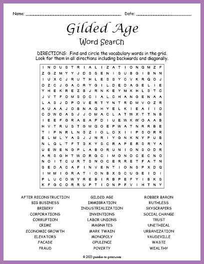 Gilded Age Word Search