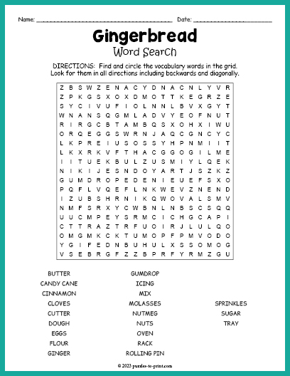 Gingerbread Word Search
