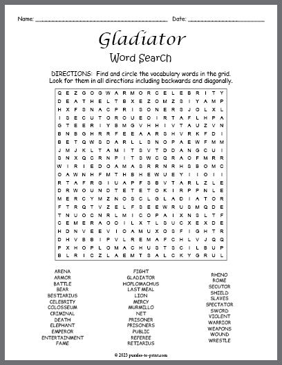 Gladiator Word Search