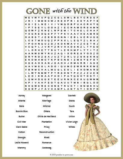 Gone With The Wind Word Search