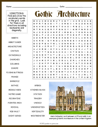 Gothic Architecture Word Search