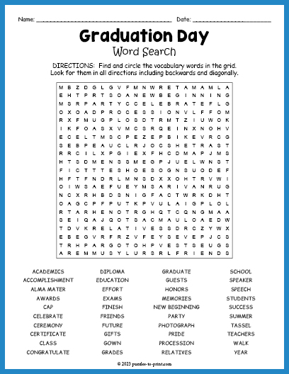 Graduation Day Word Search