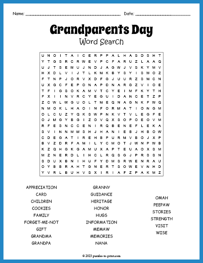 Grandparents Day Word Search