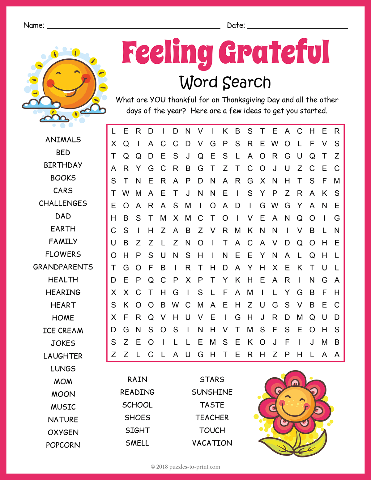 free printable gratitude word search