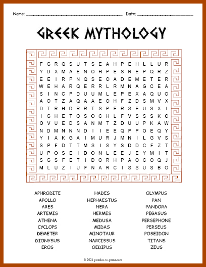 Greek Mythology Word Search