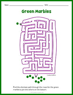 Free printable Green Marbles puzzle worksheet