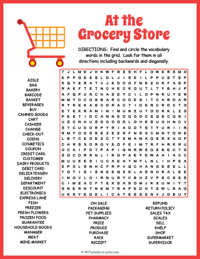 Grocery Store Word Search