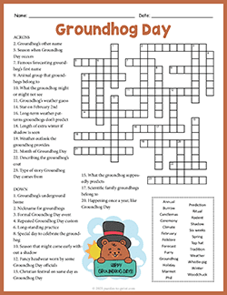 Free printable Groundhog Day Crossword puzzle worksheet