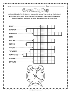 Free printable Groundhog Day Word Scramble puzzle worksheet
