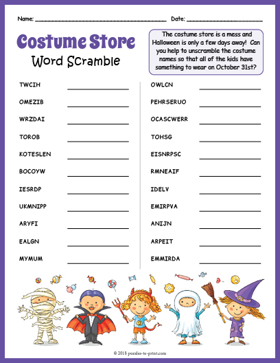 Halloween Costume Word Scramble