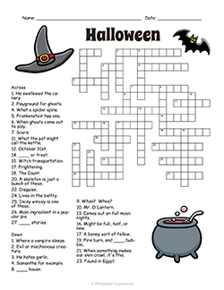 Free printable Halloween Crossword puzzle worksheet
