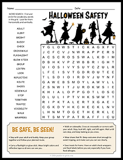 Free Printable Halloween Safety Word Search Puzzle Worksheet