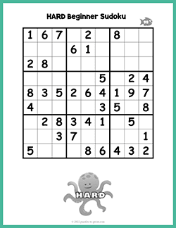 Free printable Hard Beginner Sudoku puzzle worksheet