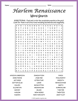 Free printable Harlem Renaissance Word Search puzzle worksheet