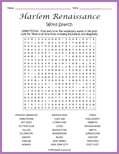 Harlem Renaissance Word Search