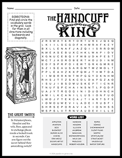 Free Printable Harry Houdini Word Search Puzzle Worksheet
